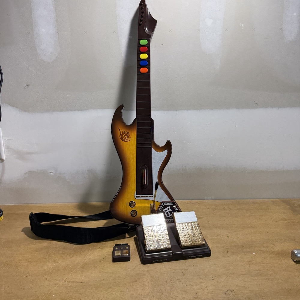 React Legacy RT696P Wireless Guitar Hero PS2 Controller W/Dongle & Pedals Tested
